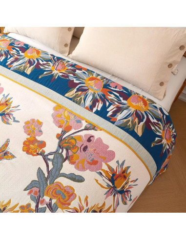 Manta Boho Wzvzss 100% Algodón 127x152cm Floral Reversible