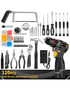 Juego de Herramientas JEXUGK 120 Pcs con Taladro Inalámbrico 18V 2