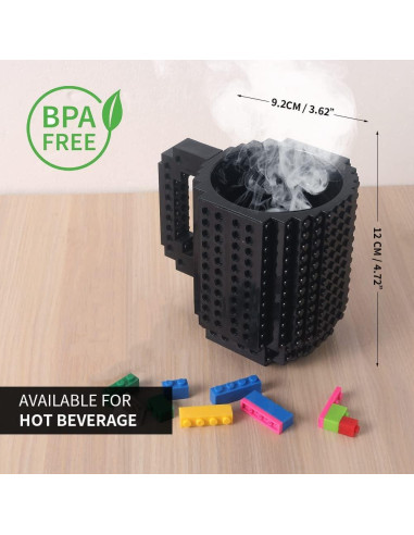 Taza de Café Lumsburry Build-on Brick Negra - Regalo Divertido