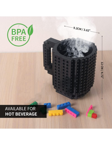 Taza de Café Lumsburry Build-on Brick Negra - Regalo Divertido