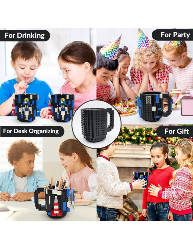 Taza de Café Lumsburry Build-on Brick Negra - Regalo Divertido