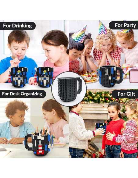 Taza de Café Lumsburry Build-on Brick Negra - Regalo Divertido