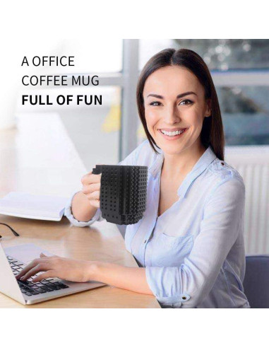 Taza de Café Lumsburry Build-on Brick Negra - Regalo Divertido