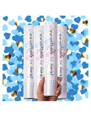 Cañón de Confeti Revelación de Género PrimePure - 4 Corazones Azules