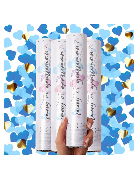 Cañón de Confeti Revelación de Género PrimePure - 4 Corazones Azules