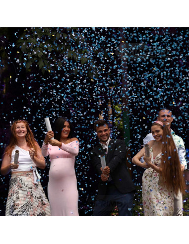 Cañón de Confeti Revelación de Género PrimePure - 4 Corazones Azules