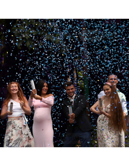 Cañón de Confeti Revelación de Género PrimePure - 4 Corazones Azules