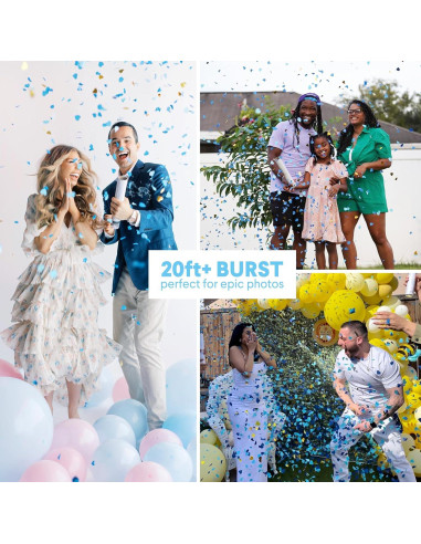 Cañón de Confeti Revelación de Género PrimePure - 4 Corazones Azules