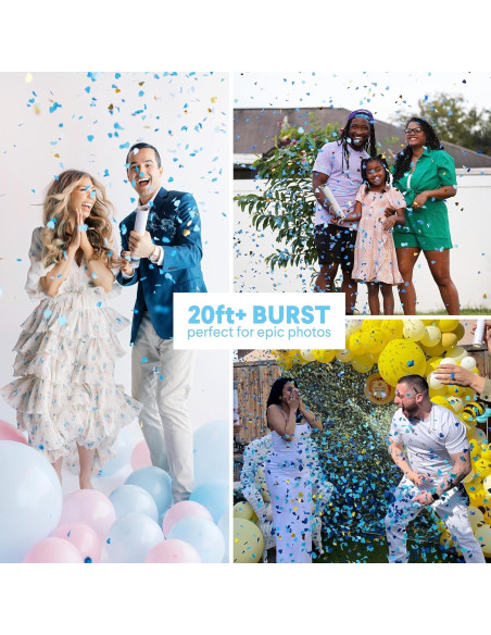 Cañón de Confeti Revelación de Género PrimePure - 4 Corazones Azules