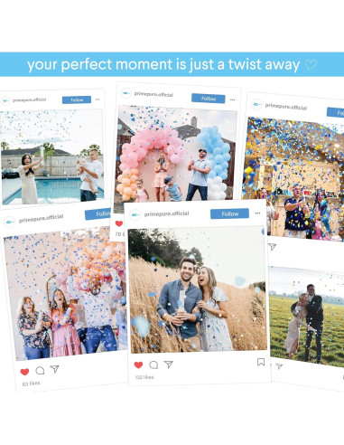 Cañón de Confeti Revelación de Género PrimePure - 4 Corazones Azules