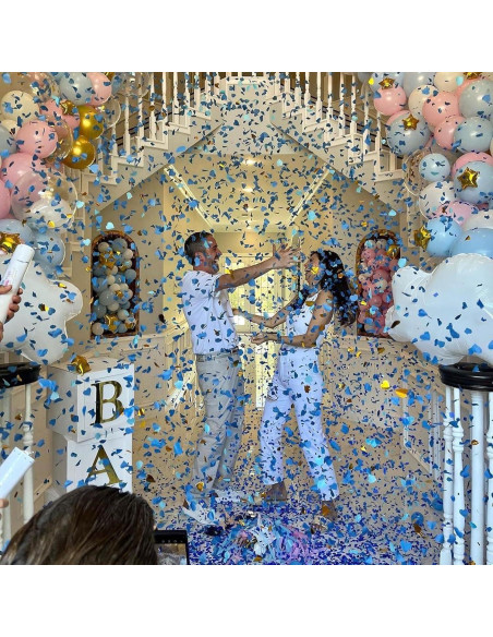 Cañón de Confeti Revelación de Género PrimePure - 4 Corazones Azules