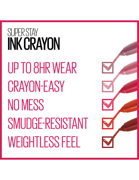 Labial Mate Crayon Maybelline SuperStay Ink 1.13g con Sacapuntas Labial Mate Crayon Maybelline SuperStay Ink 1.13g con Sacapuntas