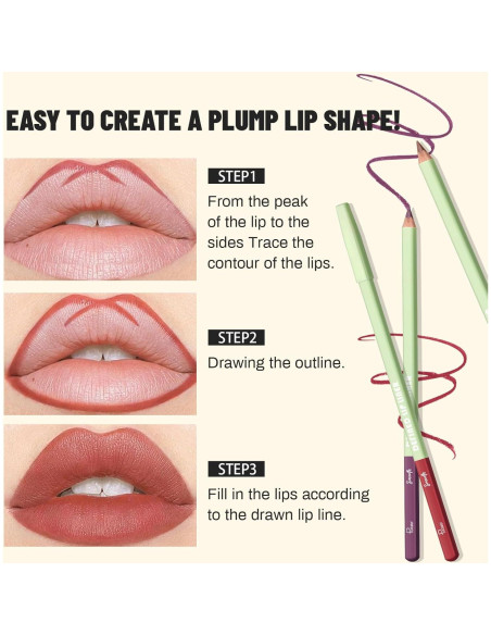 Set de 6 Lápices de Contorno de Labios Pudaier - Alta Pigmentación