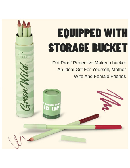 Set de 6 Lápices de Contorno de Labios Pudaier - Alta Pigmentación