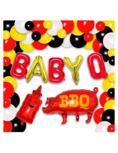 58 Pzs Decoraciones Baby Q PARLONTY - Globos Rojos y Cerdo