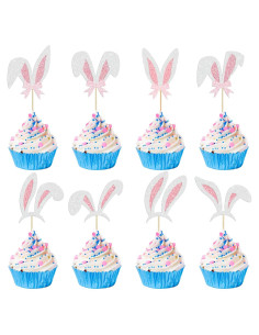 24 Adornos de Cupcake Orejas de Conejo Pascua JNYLYFC