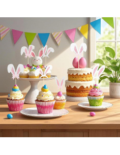 24 Adornos de Cupcake Orejas de Conejo Pascua JNYLYFC 2