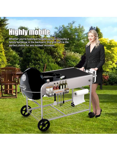 Carrito de Parrilla BBQMall para Weber 22" y 18" - Mesa Resistente