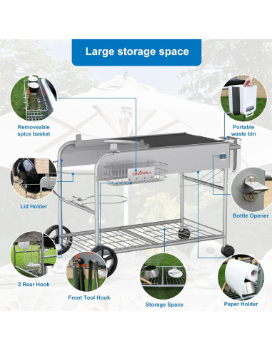 Carrito de Parrilla BBQMall para Weber 22" y 18" - Mesa Resistente