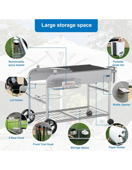 Carrito de Parrilla BBQMall para Weber 22" y 18" - Mesa Resistente