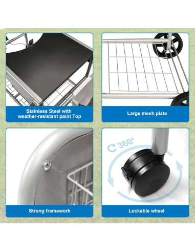 Carrito de Parrilla BBQMall para Weber 22" y 18" - Mesa Resistente