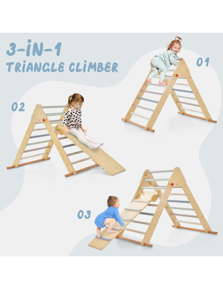 Conjunto Triangular de Escalada OLAKIDS 3 en 1 Madera Plegable