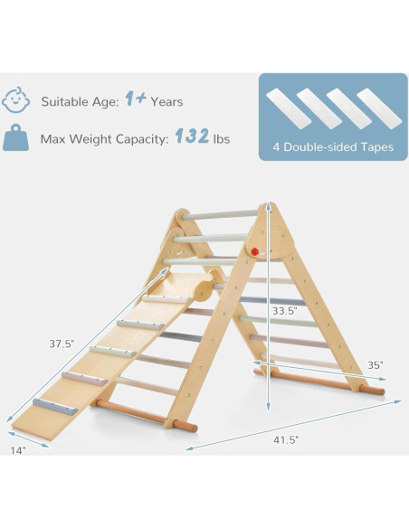 Conjunto Triangular de Escalada OLAKIDS 3 en 1 Madera Plegable