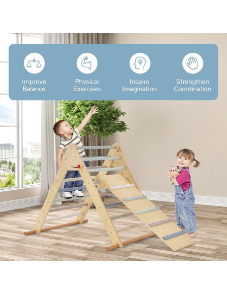 Conjunto Triangular de Escalada OLAKIDS 3 en 1 Madera Plegable