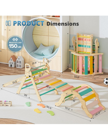 Conjunto Triángulo Pikler BlueWood 10-en-1 Escalador Montessori