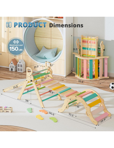 Conjunto Triángulo Pikler BlueWood 10-en-1 Escalador Montessori