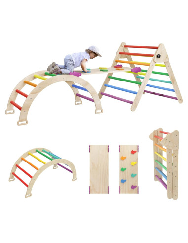 Juego de Triángulo Pikler 5 en 1 EDOSTORY Madera Arcoíris