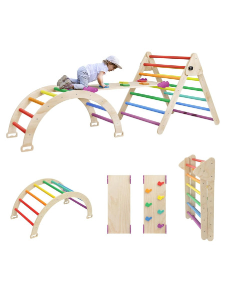 Juego de Triángulo Pikler 5 en 1 EDOSTORY Madera Arcoíris