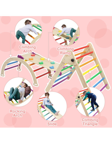 Juego de Triángulo Pikler 5 en 1 EDOSTORY Madera Arcoíris