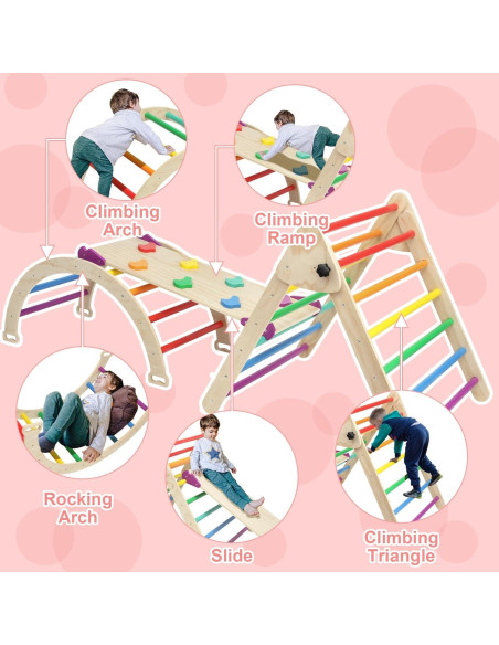 Juego de Triángulo Pikler 5 en 1 EDOSTORY Madera Arcoíris