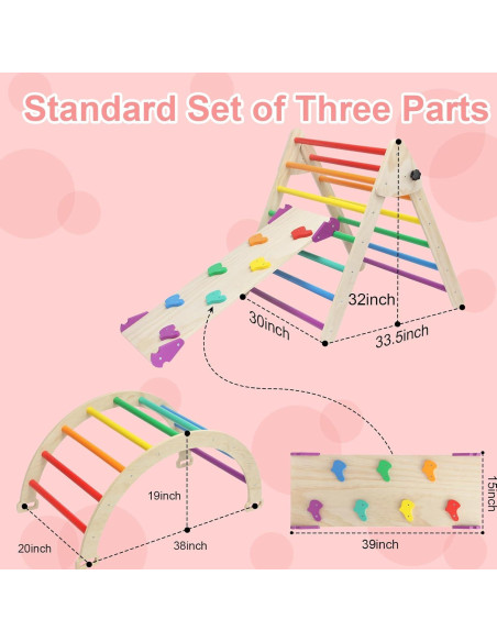 Juego de Triángulo Pikler 5 en 1 EDOSTORY Madera Arcoíris