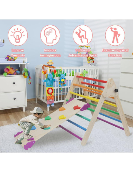 Juego de Triángulo Pikler 5 en 1 EDOSTORY Madera Arcoíris