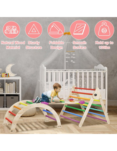 Juego de Triángulo Pikler 5 en 1 EDOSTORY Madera Arcoíris