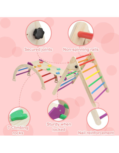 Juego de Triángulo Pikler 5 en 1 EDOSTORY Madera Arcoíris