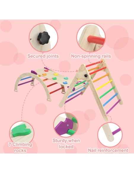 Juego de Triángulo Pikler 5 en 1 EDOSTORY Madera Arcoíris