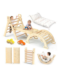 Conjunto Triángulo Pikler BlueWood con Cojín Natural 9 en 1