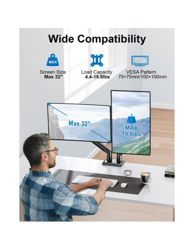 Soporte Doble para Monitor ErgoFocus 13-32" Negro