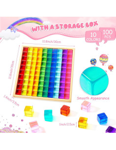 Cubos de Acrílico Arcoíris Meooeck 60 Piezas Educativos 2