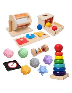 Juego de Juguetes de Madera LECEHIVO 12 Piezas para Bebés