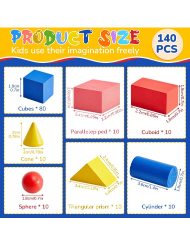 140 Piezas Bloques Geométricos de Madera Sotiff para Niños