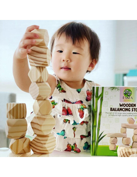 Conjunto de Juguetes Montessori Panda Brothers - Piedras de Equilibrio y Calendario de Madera