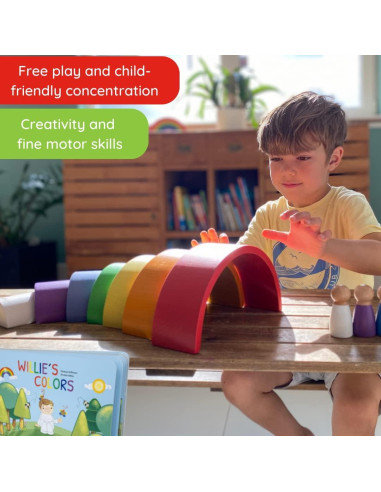 Set de Juguete Montessori Extasticks - Arco Iris de Madera 16 Piezas