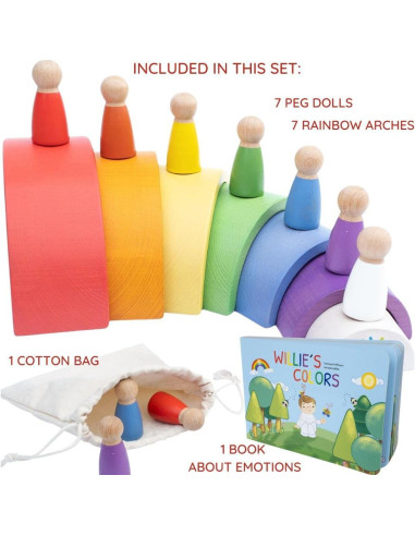 Set de Juguete Montessori Extasticks - Arco Iris de Madera 16 Piezas
