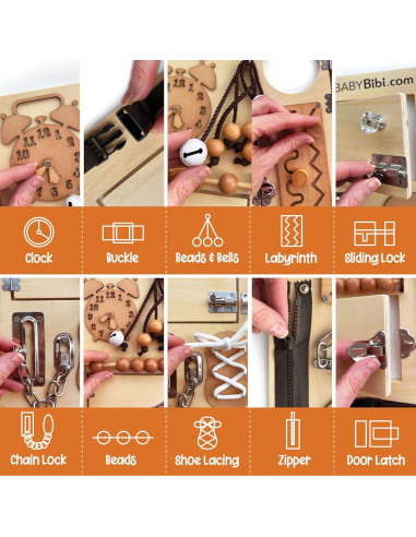 Tablero Ocupado Montessori BabyBibi 10 en 1 para Niños 3-8 Años