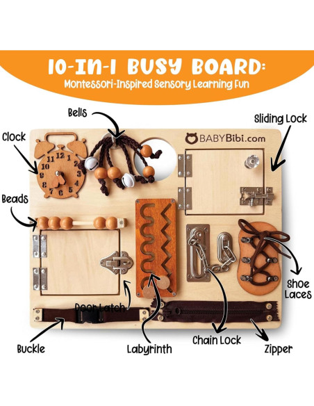 Tablero Ocupado Montessori BabyBibi 10 en 1 para Niños 3-8 Años