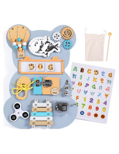 Tablero Sensorial Montessori Oso Azul 43x33 cm para Niños 3-6 Años